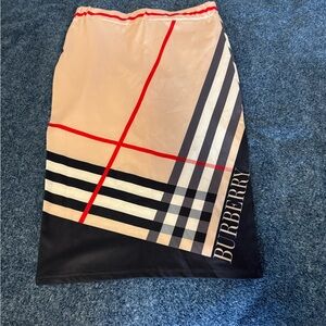 Burberry Printed Design Beige and Black Pencil Skirt with Red Accents